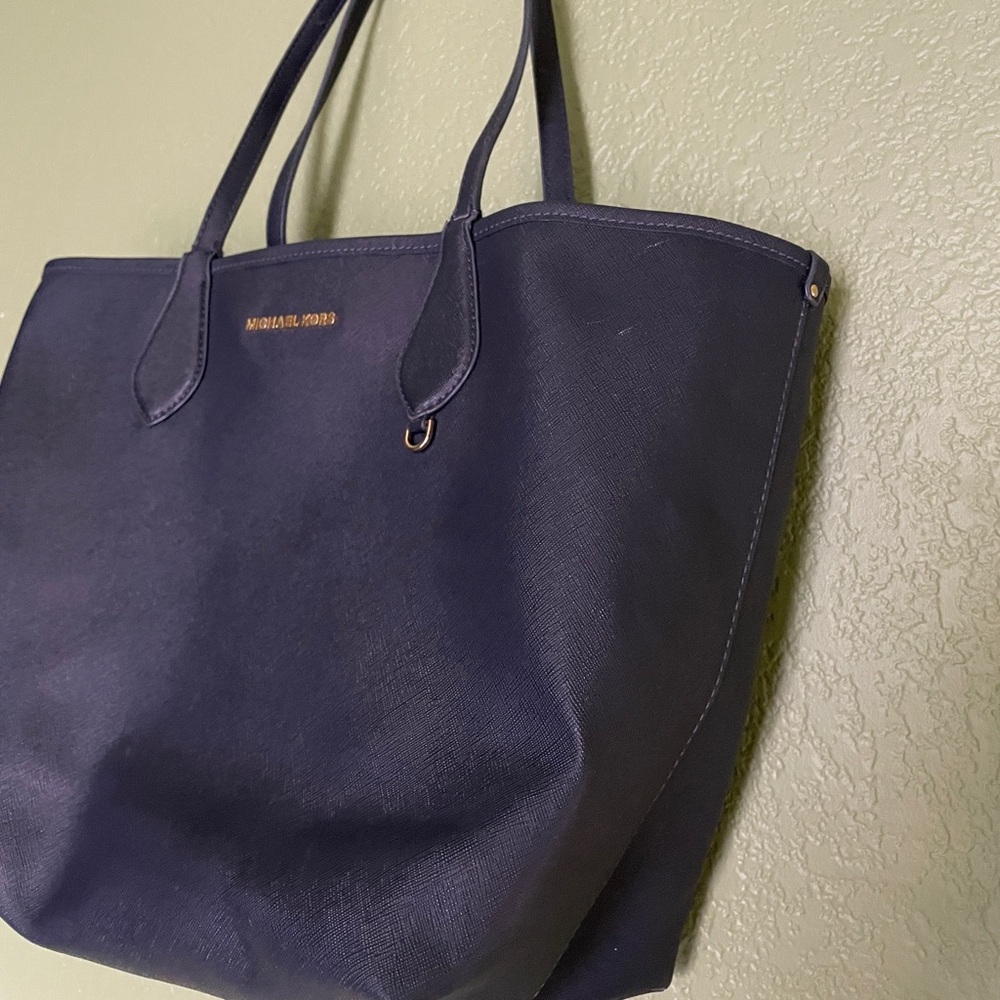 Michael Kors Leather Tote Bag Dark Blue - Picture 2 of 7